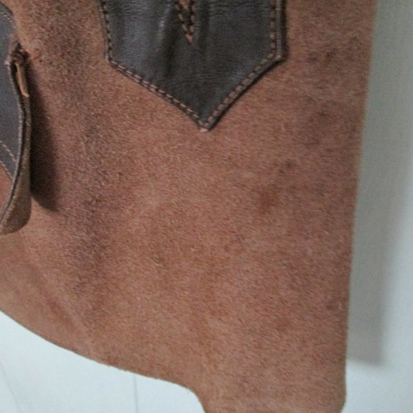 Vintage 2 Tone Brown Leather Suede Belted Poncho Cape - Picture 5 of 9